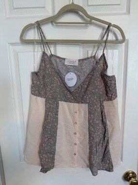 Cupid Floral Panel Button-Front Cami in Dusty Green and Cream